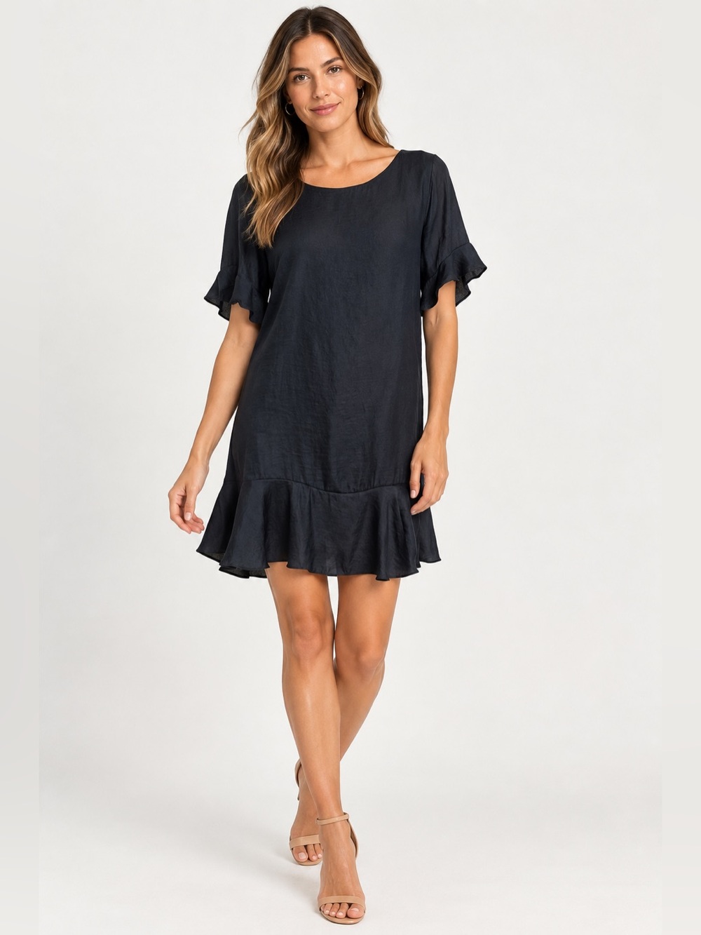 Cotton On A-line Ruffle Hem Flounce Mini Dress Size Small Navy Midnight Blue
